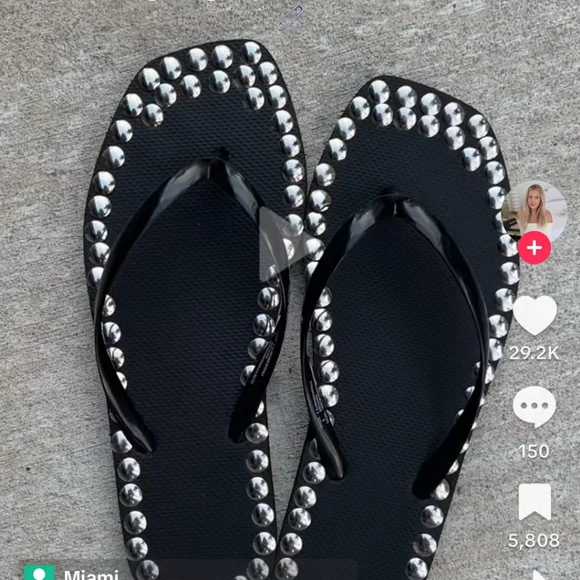 Black Studded Flip Flops - Picture 4 of 5